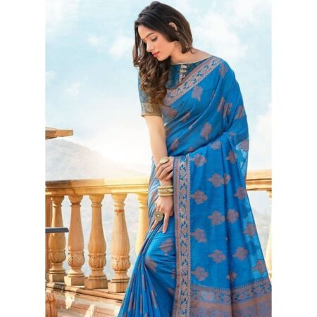 Isduniya dark blue soft cotton silk weaving saree with zari work
