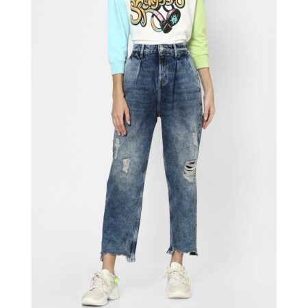 Isduniya blue high rise slouch fit distressed jeans