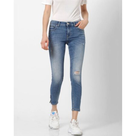 Isduniya blue mid rise zip detail skinny fit jeans
